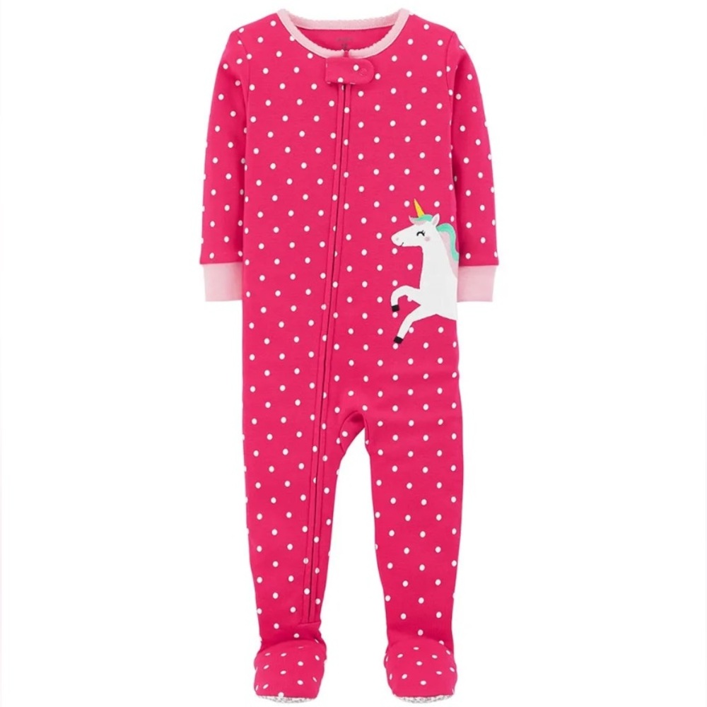 🍊5/$25 Carter's Pink and White Footies with Unicorn Design size 12m
